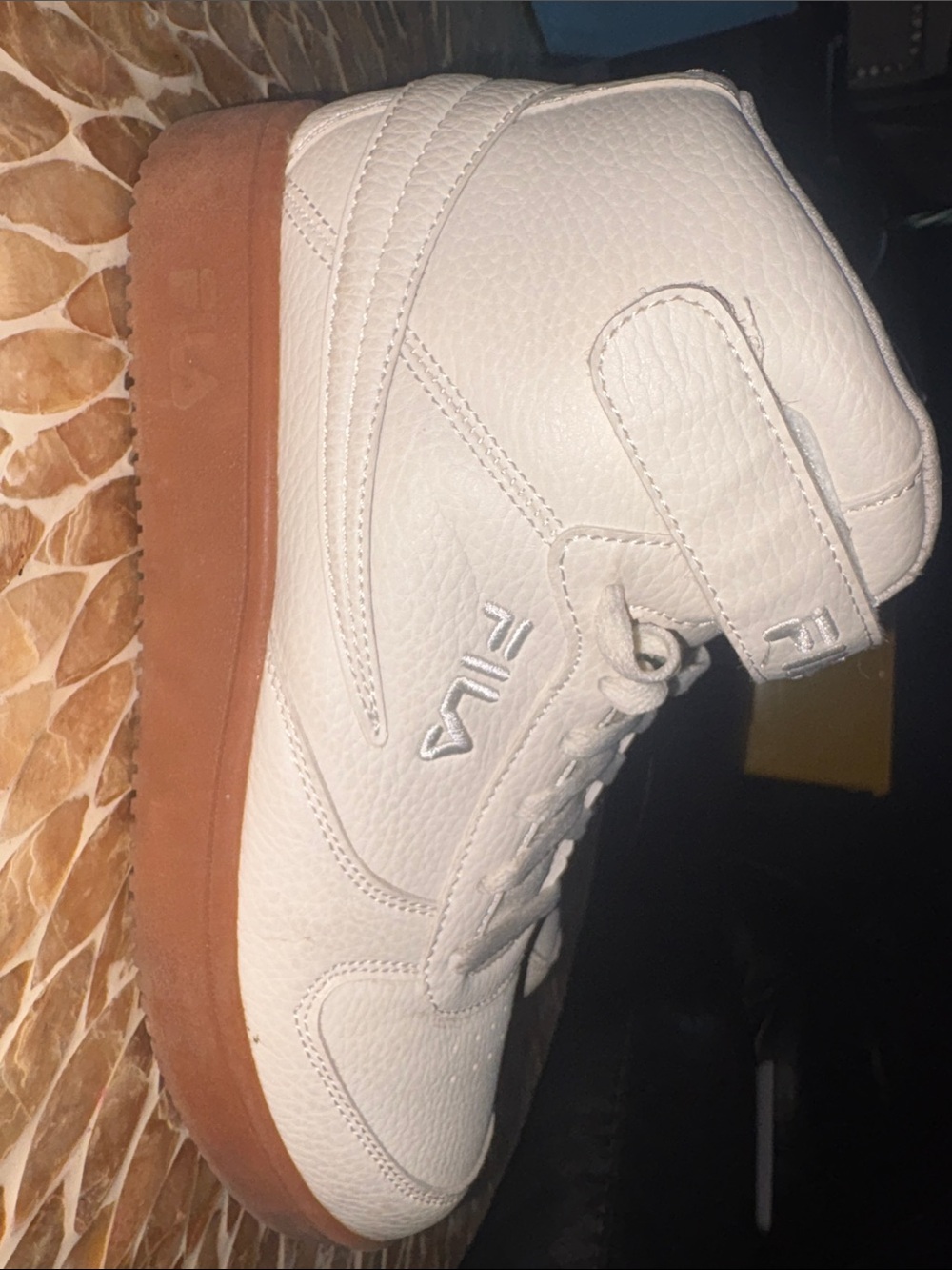 FILA White Leather High-Top Sneakers with Gum Sole